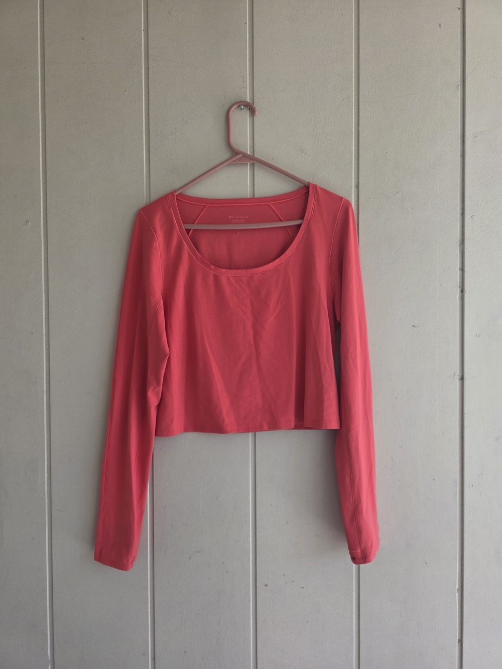 Athleta Transcend Top Long Sleeve Crop Top Scoop Neck Large Coral Athletic